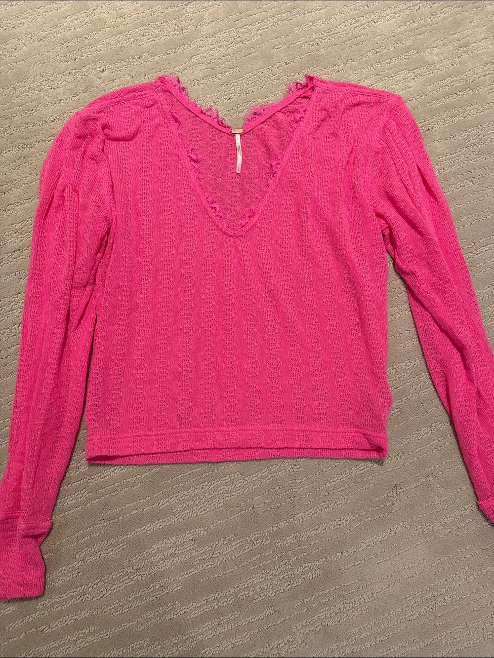 Free People Hot Pink V-Neck Lightweight Knit Top
